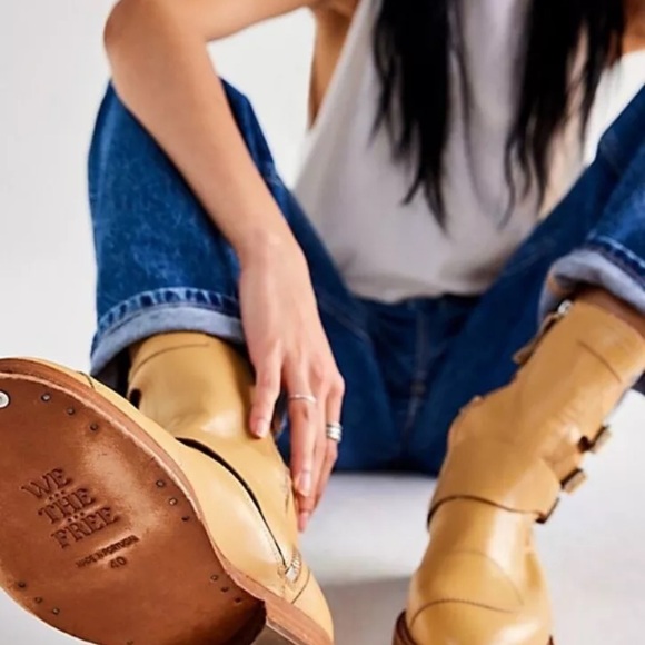Free People We The Free Dusty Buckle Boot 2 Tone Tan Natural Leather - Picture 5 of 8